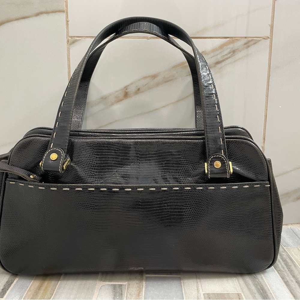 Vintage Kate Spade New York Black Snake-Embossed Leather Satchel – Made in Italy - Picture 16 of 16